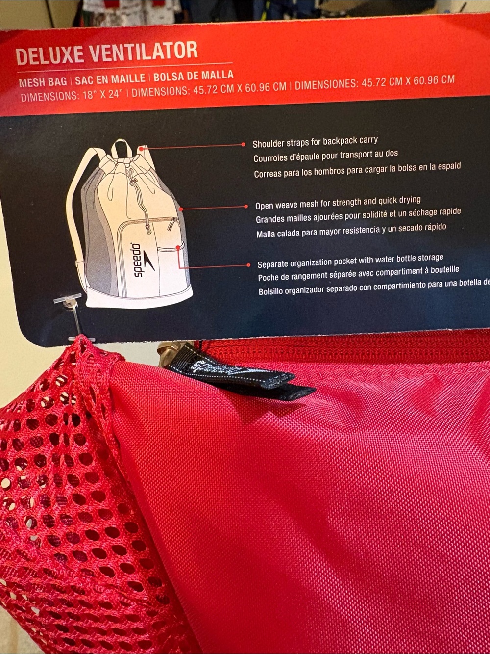Speedo Red Mesh Drawstring Swim Backpack - Picture 4 of 5
